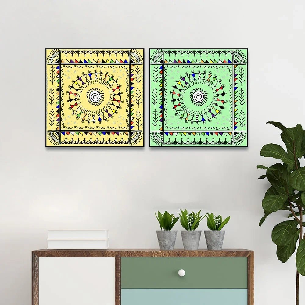 Sinuous Trailed Warli Art Frames - Set Of 2 - All India Decor