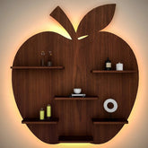Apple Shape Backlit Wood Wall Shelf / Book Shelf / Night Light, Walnut Finish - All India Decor