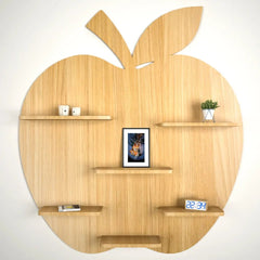 Apple Shape Backlit Wood Wall Shelf / Book Shelf / Night Light, Light Oak Finish - All India Decor
