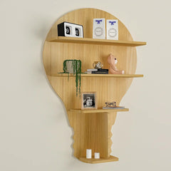 Bulb Shape Backlit Wood Wall Shelf / Book Shelf / Night Light, Light Oak Finish - All India Decor