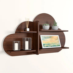 Cloud Shape Backlit Wood Wall Shelf / Book Shelf / Night Light, Walnut Finish - All India Decor