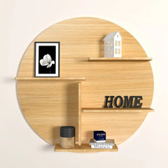 Circle Shape Backlit Wood Wall Shelf / Book Shelf / Night Light, Oak Finish - All India Decor