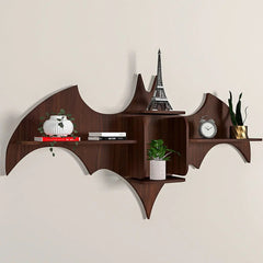 Bat Shape Backlit Wood Wall Shelf / Book Shelf / Night Light, Walnut Finish - All India Decor