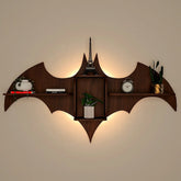 Bat Shape Backlit Wood Wall Shelf / Book Shelf / Night Light, Walnut Finish - All India Decor