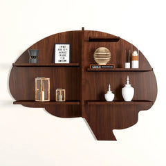 Brain Shape Backlit Wood Wall Shelf / Book Shelf / Night Light, Walnut Finish - All India Decor