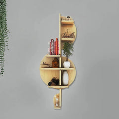 Music Note Backlit Wood Wall Shelf / Book Shelf / Night Light, Light Oak Finish - All India Decor