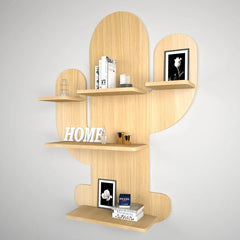 Cactus Shape Wood Wall Shelf / Book Shelf, Light Oak Finish - All India Decor