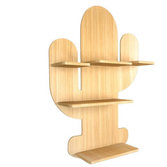 Cactus Shape Wood Wall Shelf / Book Shelf, Light Oak Finish - All India Decor