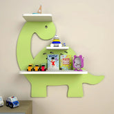 Dinosaur - Shaped Kids Wooden Shelf (Green) - All India Decor