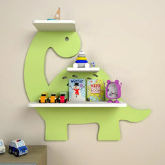 Dinosaur - Shaped Kids Wooden Shelf (Green) - All India Decor