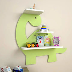 Dinosaur - Shaped Kids Wooden Shelf (Green) - All India Decor