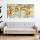 Golden Abstract Flowers Premium Wall Painting - All India Decor