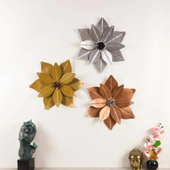 Floral Shape Crafted Decorative Metal Wall Art Set Of 3 - All India Decor