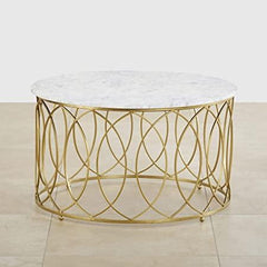 Gold Metal With White Marble Top Round Coffee Table - All India Decor