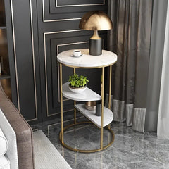 Gold End Table With 3 Tier Marble Shelf - All India Decor