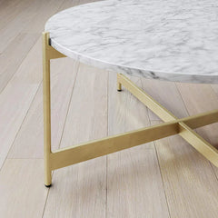 Minimalist Metal Coffee Table In Criss Cross Matte Gold Base - All India Decor
