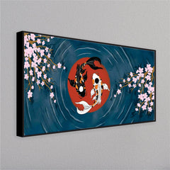 Koi Fish With Cherry Blossom Centered Red Circle Art Wall Painting - All India Decor