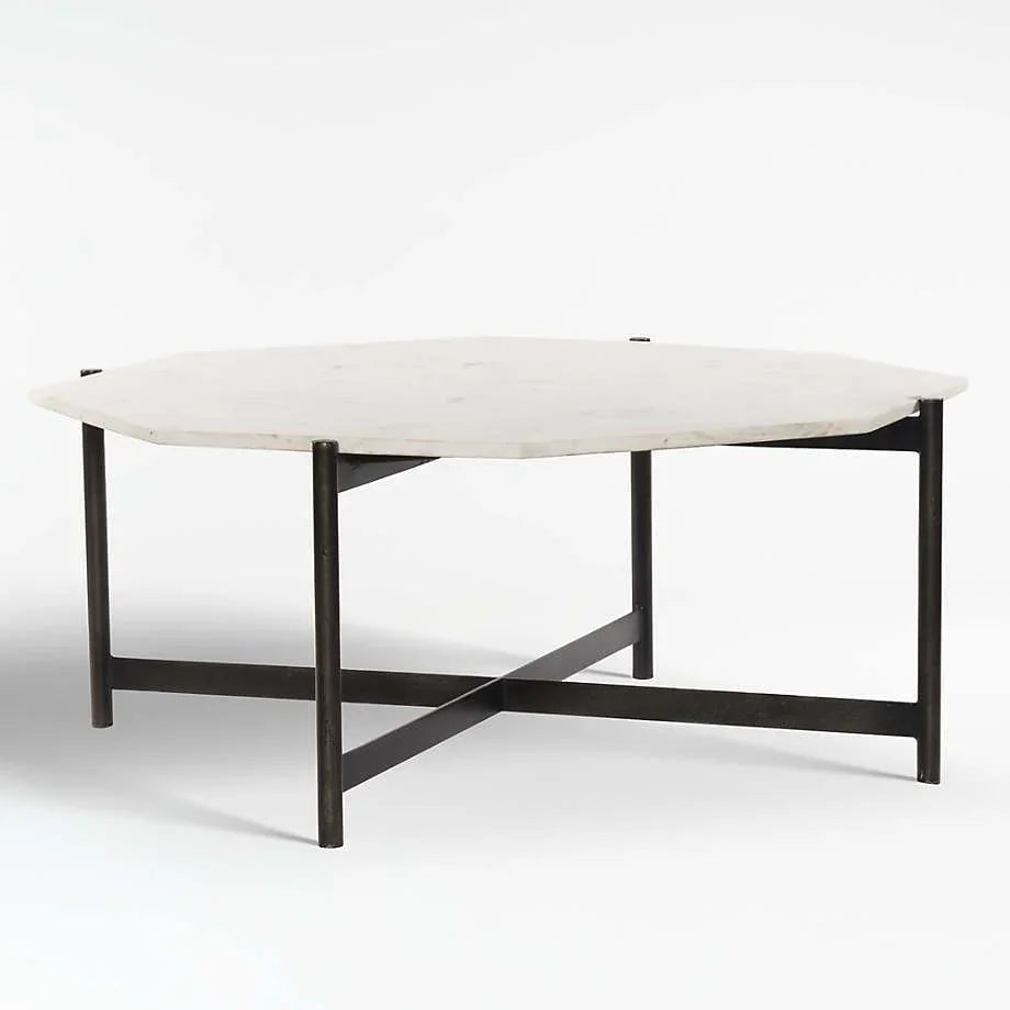 White Marble Top Hexagonal Shape Iron Stand Coffee Tables - All India Decor