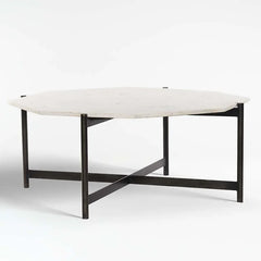 White Marble Top Hexagonal Shape Iron Stand Coffee Tables - All India Decor