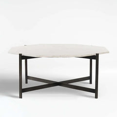 White Marble Top Hexagonal Shape Iron Stand Coffee Tables - All India Decor