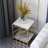 White Round End Table With Marble Top - All India Decor