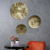 Gold Foil Motif Hammered Metal Decorative Wall Plates Set Of 3 - All India Decor