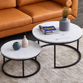 White Marble Round Iron Stand Coffee Tables Set of 2 (Black) - All India Decor