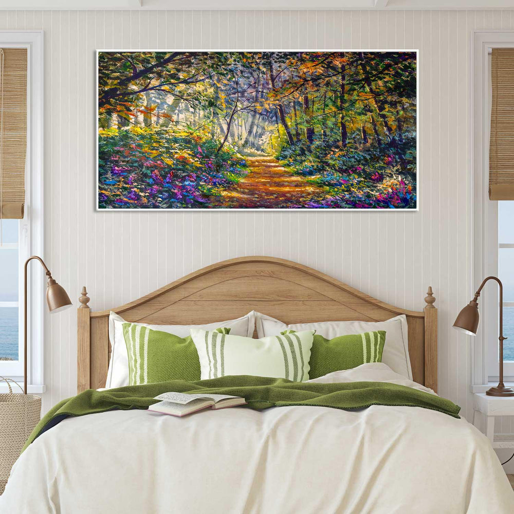 Footpath road in sunlight park alley jungle rural landscape wall painting - All India Decor