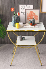 Gold End Table With 3 Tier Marble Shelf - All India Decor
