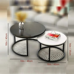 Classic Black & White Round Coffee Table Set of 2 - All India Decor