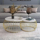 Ornate Rounded Metallic Marble Nested Coffee Table Set of 2 - All India Decor