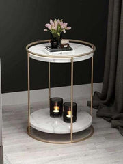 Two Layers Marble Side Table (Gold) - All India Decor