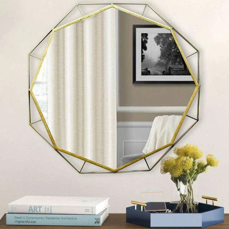 Abstract wall mirror in golden colour - All India Decor