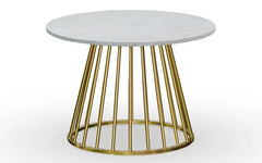 White Marble Round Metallic Stand Coffee Tables Set of 2 - All India Decor