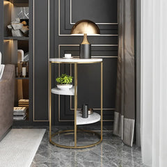 Gold End Table With 3 Tier Marble Shelf - All India Decor