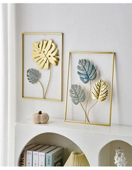 Set of 3 Large Living Room Gold Blue Metal Leaf Iron Home Wall Decor. - All India Decor
