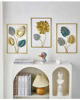 Set of 3 Large Living Room Gold Blue Metal Leaf Iron Home Wall Decor. - All India Decor