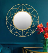 Round Gold Metal & Glass Decorative Wall Mirror - All India Decor