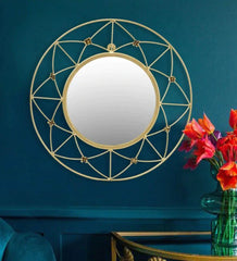 Round Gold Metal & Glass Decorative Wall Mirror - All India Decor