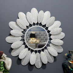 Round Mirror Wall Decor in White - All India Decor
