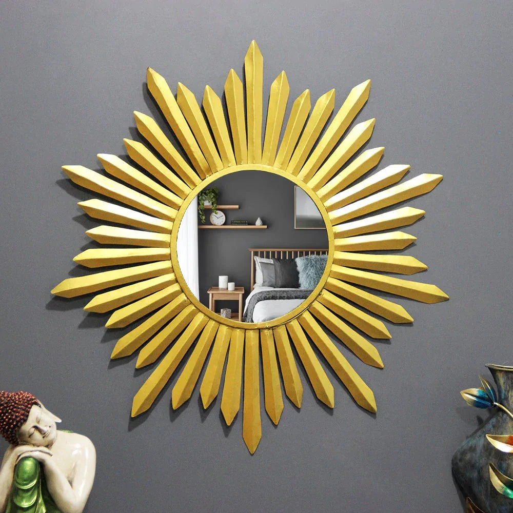Edgy Golden Strands Round Mirror - All India Decor