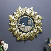 Pretty Golden Leaves Round Mirror Wall Decor - All India Decor