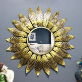 Slender Leaf Golden Round Mirror Wall Decor - All India Decor