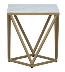 Square End Table with Marble Top in Gold Finish - All India Decor