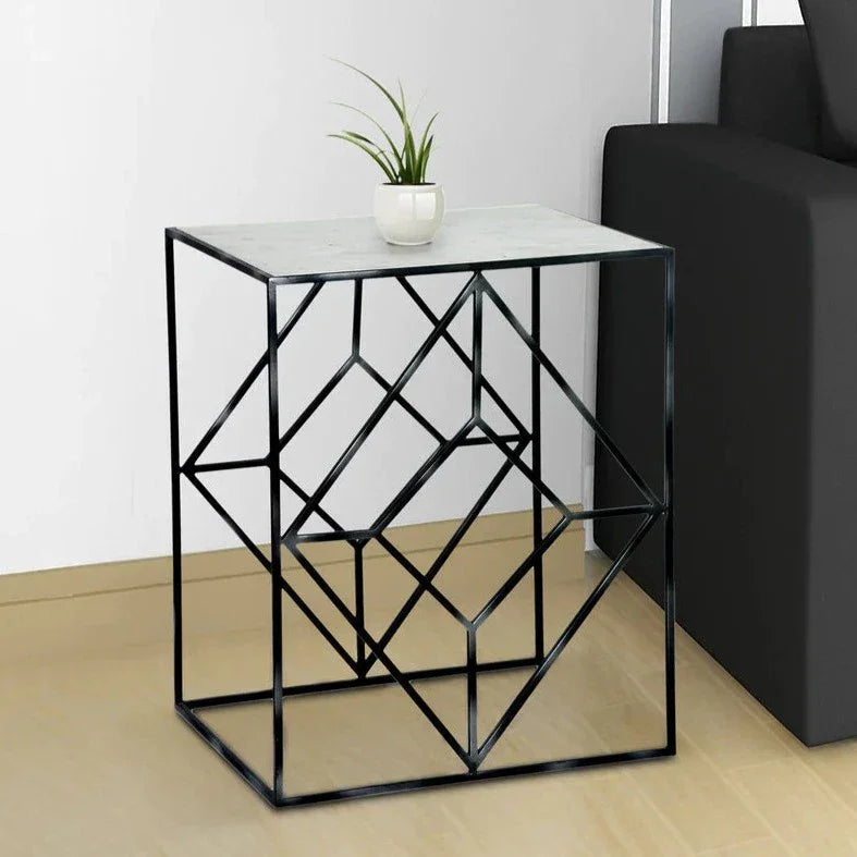 Marble Top End Table in Black Colour - All India Decor