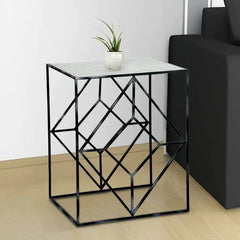 Marble Top End Table in Black Colour - All India Decor
