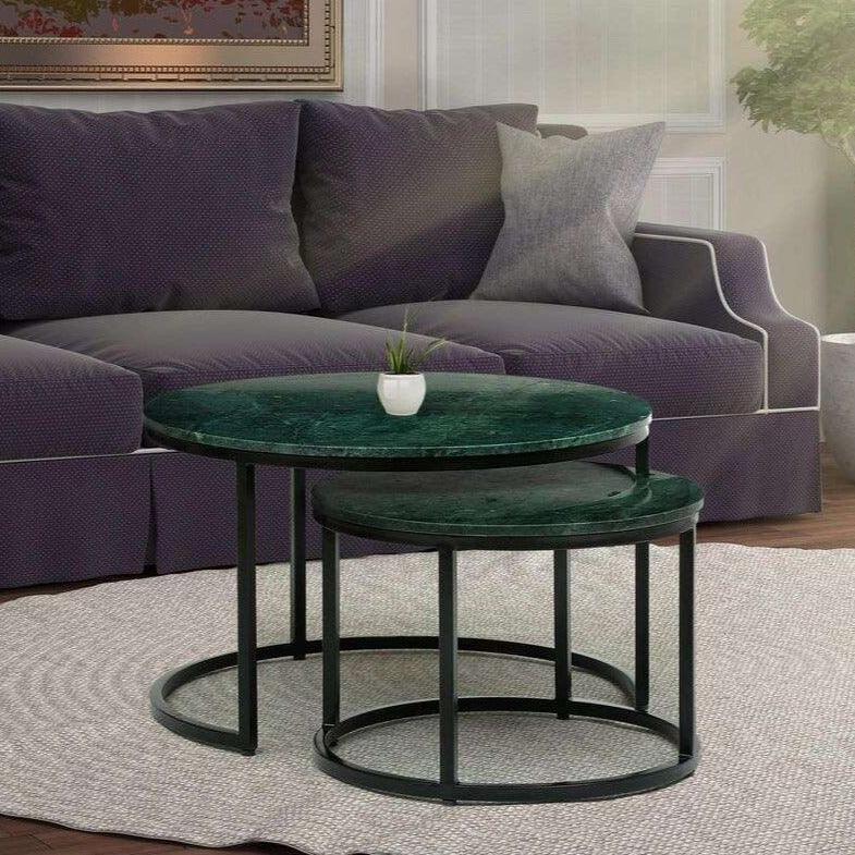 Metal Nesting Coffee Table Set In Green Colour - All India Decor
