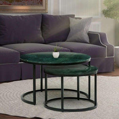 Metal Nesting Coffee Table Set In Green Colour - All India Decor