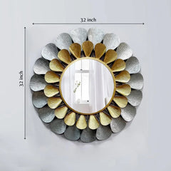Gold & Silver Petals Exquisite Metal Wall Mirror - All India Decor