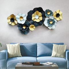 Shining Blue & Gold Floral Metal Wall Art - All India Decor
